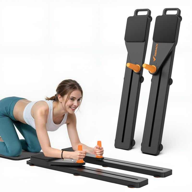 Merach Multi-Functional Adjustable Ab Exercise Board, Split Ab Slide Roller Board, Home Pilates Reformer with Knee Mat for Home Gym Core & Ab Strength Training, Abdominal Crunch Machine