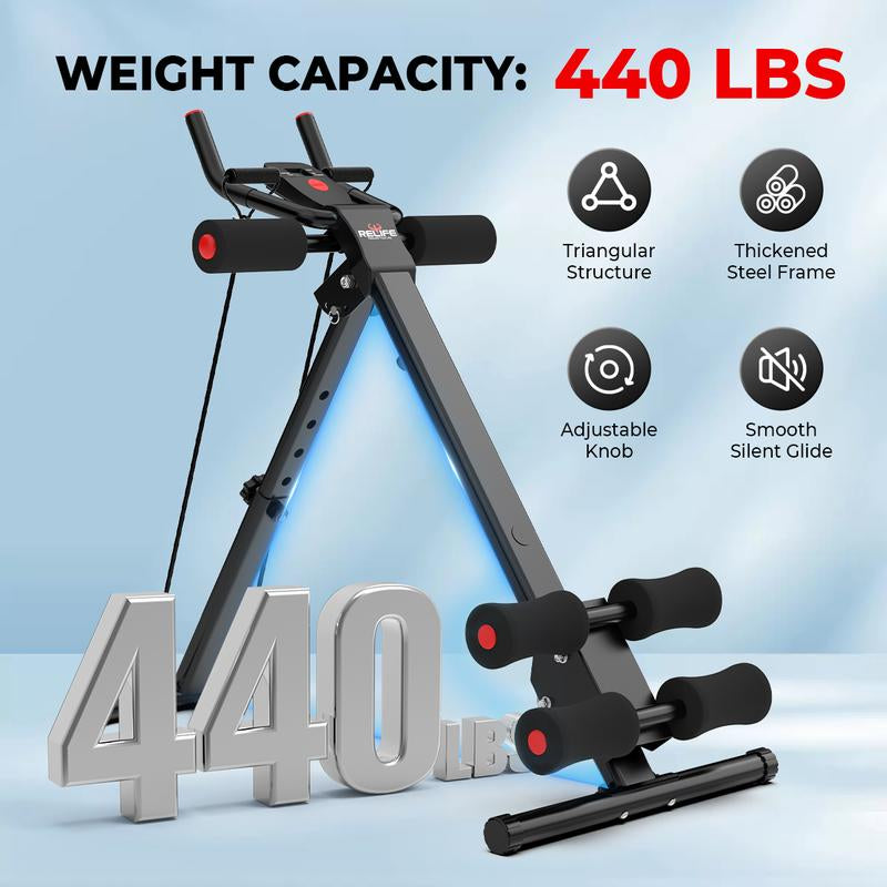 RELIFE REBUILD YOUR LIFE Adjustable Ab Machine, Foldable Ab Workout Equipment for Abs, Waist, Arms & Legs | Home Gym Beginner-Friendly Waist Trainer
