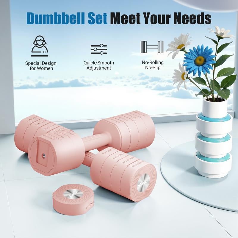 Merach Adjustable Dumbbell Set, 4 in 1 Free Weights Dumbbells Each 2.2-8.8LBS Hand Weights, Soft Rubber Handle for Home Gym Exercise Training
